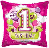 folieballon 1st birthday girl meisjes 18 cm roze