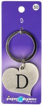sleutelhanger hart letter D 10 x 4 cm staal zilver