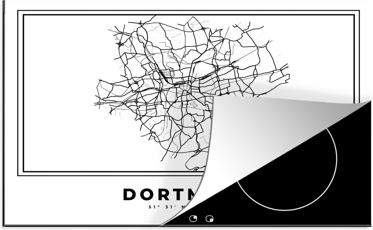 KitchenYeah® Inductie beschermer 81.2x52 cm - Stadskaart – Plattegrond – Duitsland – Zwart Wit – Dortmund – Kaart - Kookplaataccessoires - Afdekplaat voor kookplaat - Inductiebeschermer - Inductiemat - Inductieplaat mat