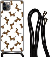 Hoesje met koord Geschikt voor iPhone 11 Pro Max - Patronen - Hond - Teckel - Jongens - Meisjes - Kinderen - Kind - Siliconen - Crossbody - Backcover met Koord - Telefoonhoesje met koord - Hoesje met touw