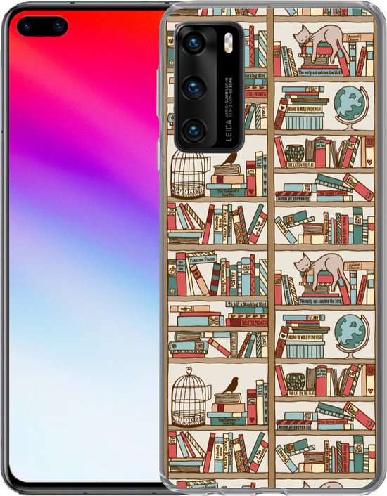 Telefoonhoesje Geschikt voor Huawei P40 hoesje - Kat - Boek - Kast - Jongens - Meisjes - Kinderen - Kind - Siliconen Telefoonhoesje Telefoonhoesje
