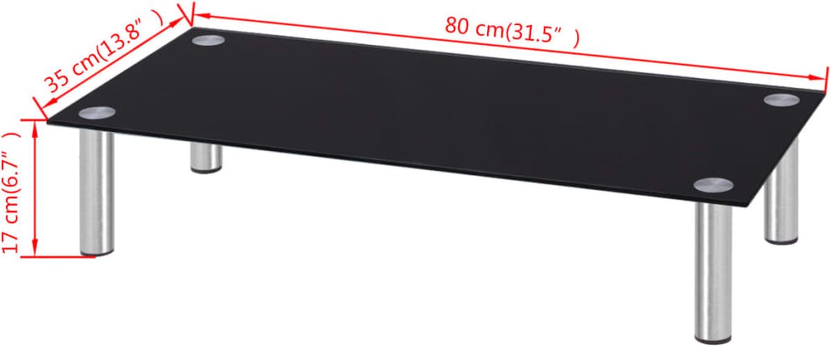 vidaXL Scherm verhoger/TV-meubel 80x35x17 cm glas zwart | bol.com