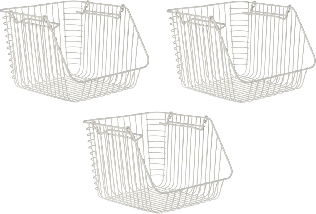 Set van 3x stuks witte opberg/opruim mandjes stapelbaar 29 x 27 x 21 cm - Opbergmanden