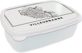 Broodtrommel Wit - Lunchbox - Brooddoos - Kaart – Villeurbanne - Zwart Wit – Plattegrond – Stadskaart - 18x12x6 cm - Volwassenen