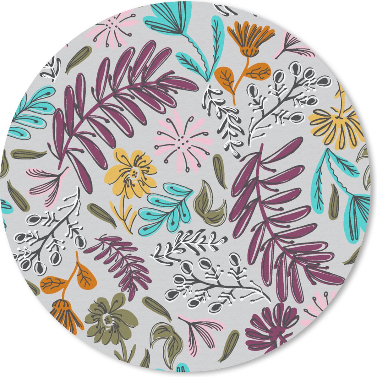 Muismat rond 30x30 cm - Mousepad Bloemen - Bladeren - Patroon - Ronde muismatten