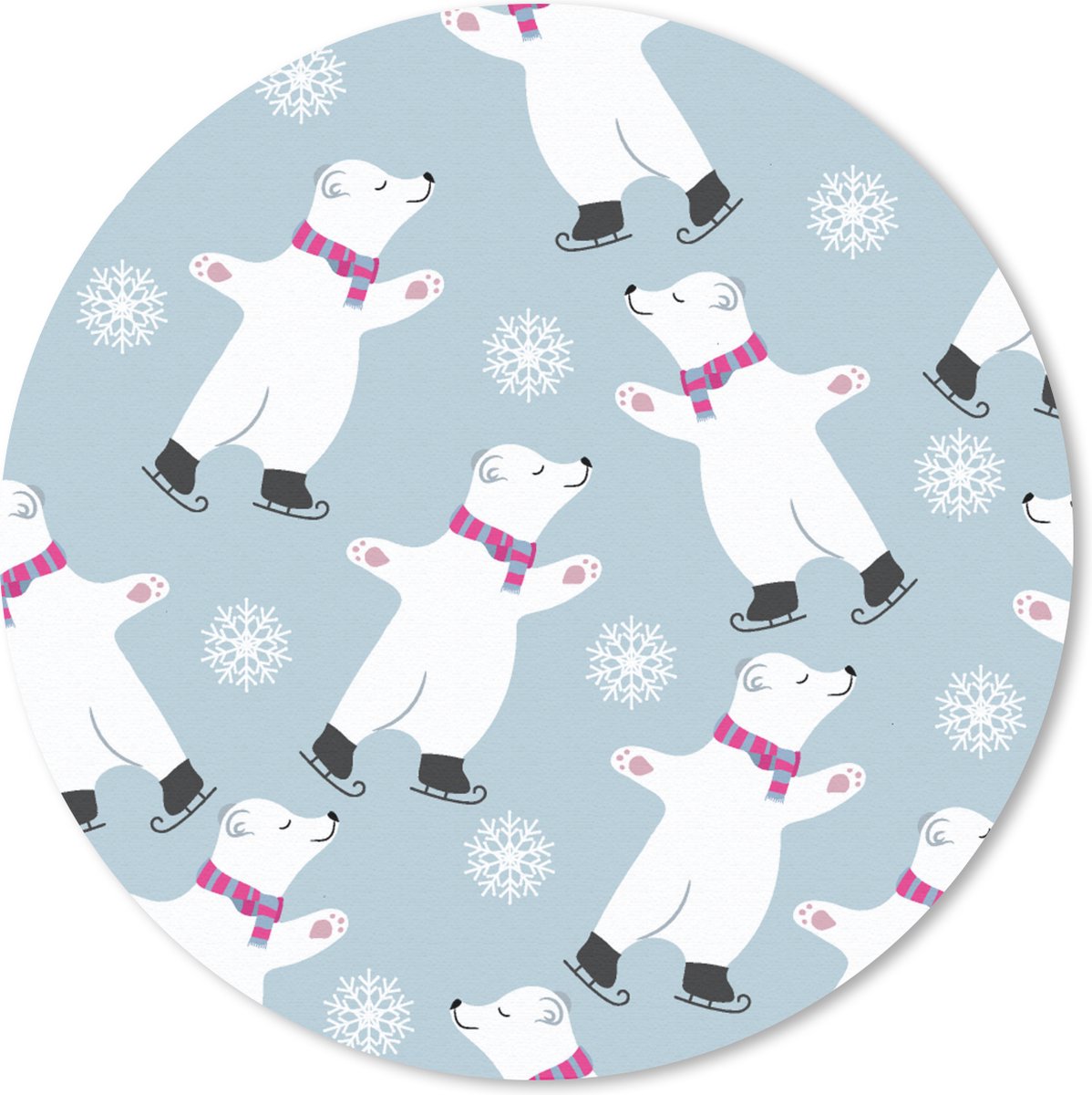 Muismat rond 30x30 cm - Mousepad Schaatsen - IJsbeer - Patronen - Ronde muismatten