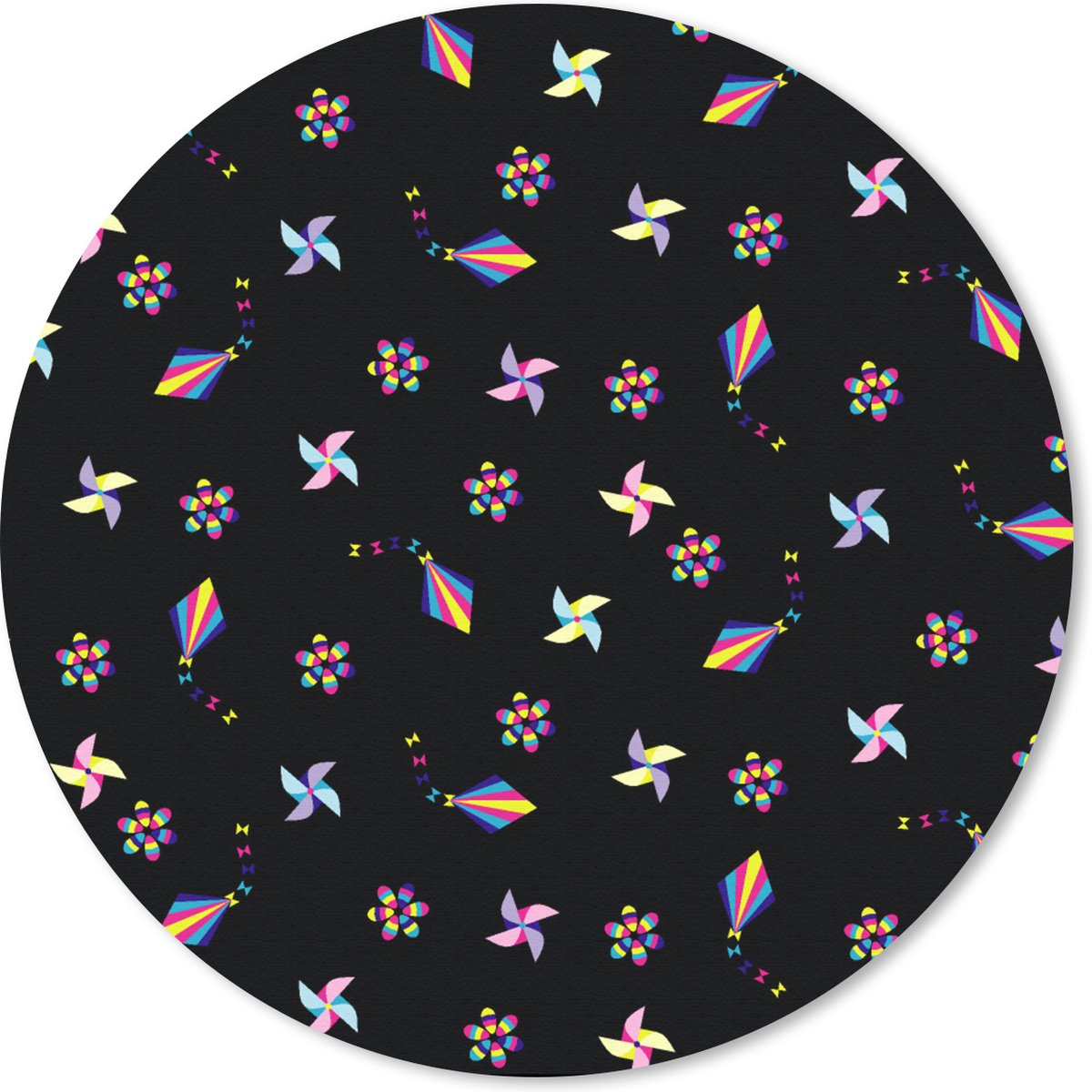 Muismat rond 40x40 cm - Mousepad Regenboog - Windmolen - Patroon - Kinderen - Ronde muismatten