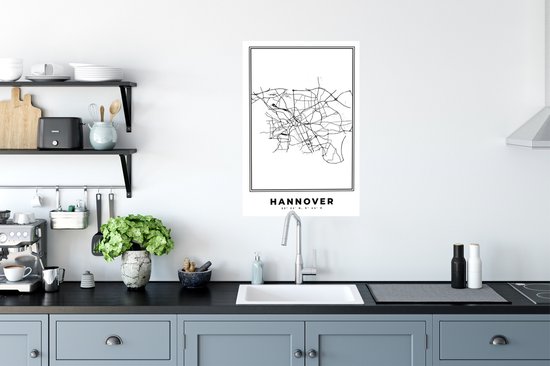 Poster Stadskaart – Zwart Wit - Kaart – Hannover – Duitsland – Plattegrond - 60x90 cm