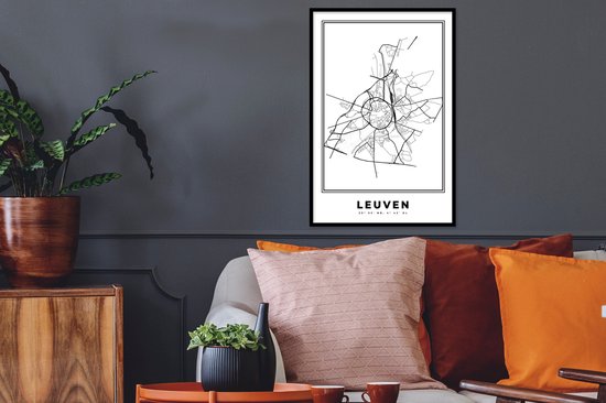 Affiche Zwart Wit - België - Louvain - Plan de ville - Plan - Zwart Wit - Plan d'étage - 40x60 cm