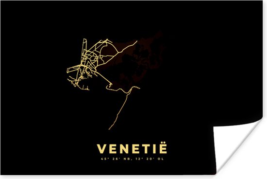 Poster Venetië - Goud - Kaart - Zwart - 180x120 cm XXL