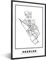 Fotolijst incl. Poster Zwart Wit- Kaart – Plattegrond – Stadskaart – Heerlen – Nederland – Zwart Wit - 40x60 cm - Posterlijst