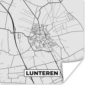 Poster Lunteren - Stadskaart - Kaart - Plattegrond - Nederland - Zwart Wit - 30x30 cm