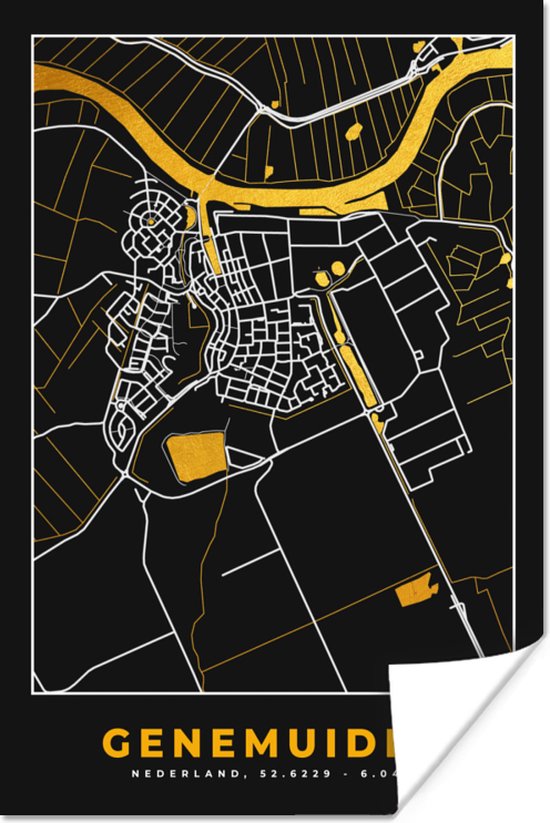 Poster Plattegrond - Stadskaart - Genemuiden - Kaart