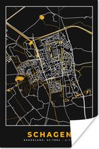 Poster Schagen - Plattegrond - Kaart - Goud - Stadskaart - 120x180 cm XXL