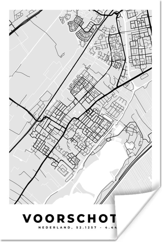 Poster Plattegrond - Voorschoten - Kaart - Stadskaart - 60x90 cm