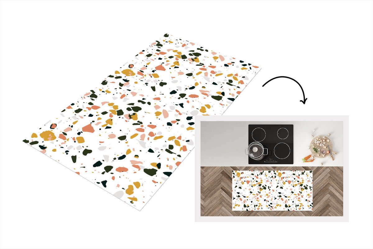 KitchenYeah Keukenloper - Loper keuken - Oranje - Zwart - Terrazzo - Patronen - Keukenloper vinyl, foto 2