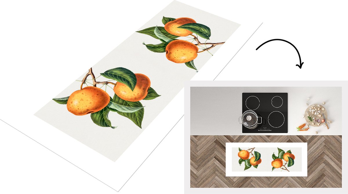 KitchenYeah Keukenloper - Loper keuken - Sinaasappel - Bladeren - Fruit - 120x50 cm - Keukenloper vinyl Multicolor