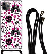 Hoesje met koord Geschikt voor iPhone 11 Pro Max - Meiden - Kroon - Hart - Patronen - Girl - Kindje - Kinderen - Siliconen - Crossbody - Backcover met Koord - Telefoonhoesje met koord - Hoesje met touw