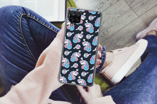 Coque Samsung Galaxy A12 - Fille - Unicorn - Bonbon Sucette - Motifs - Coque de téléphone en Siliconen -