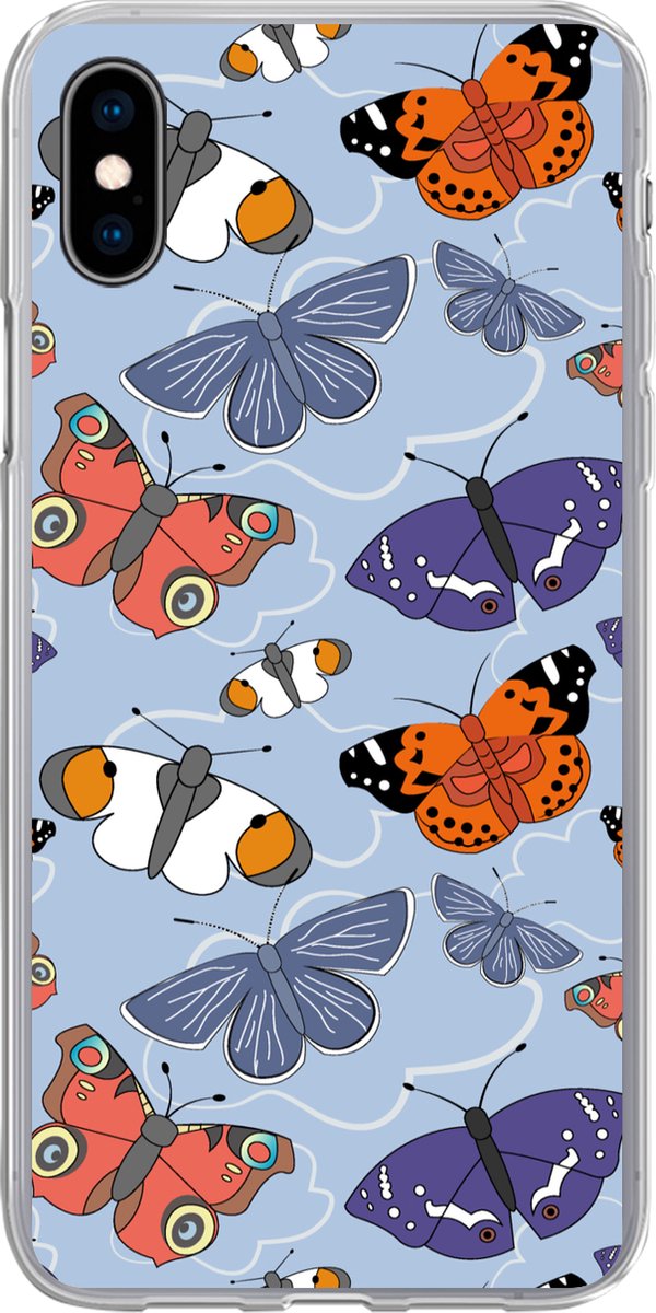 Telefoonhoesje Geschikt voor iPhone Xs hoesje - Meisjes - Vlinder - Oranje - Patronen - Girl - Kids - Kinderen - Meiden - Siliconen Telefoonhoesje Telefoonhoesje