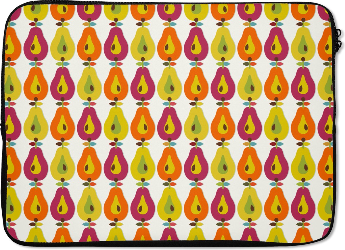 Laptophoes 13 inch - Retro - Design - Peer - Fruit - Laptop sleeve - Binnenmaat 32x22,5 cm - Zwarte achterkant
