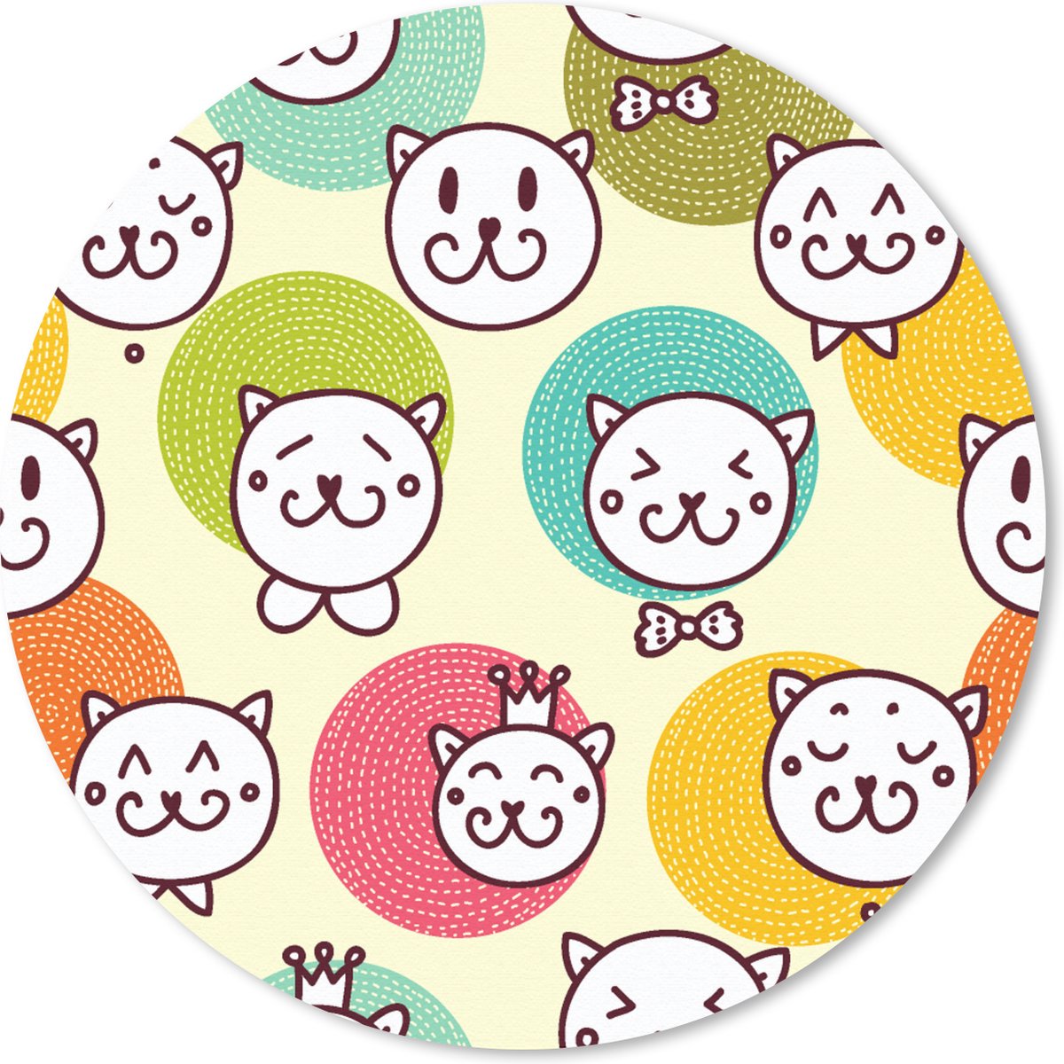 Muismat rond 30x30 cm - Mousepad Meisjes - Kat - Kroon - Patronen - Girl - Kids - Kinderen - Ronde muismatten