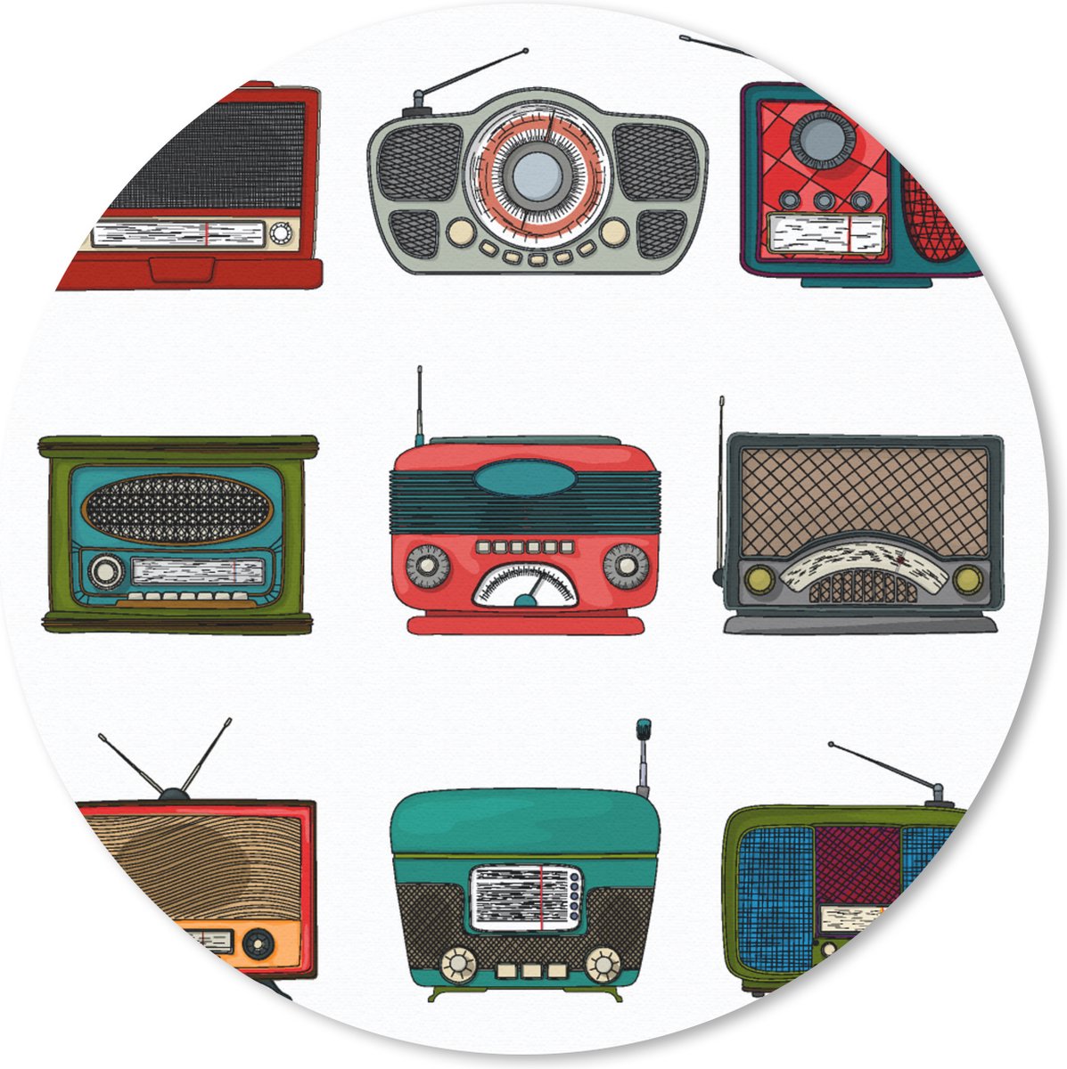 Muismat - Mousepad - Rond - Retro - Radio - Design - 30x30 cm - Ronde muismat