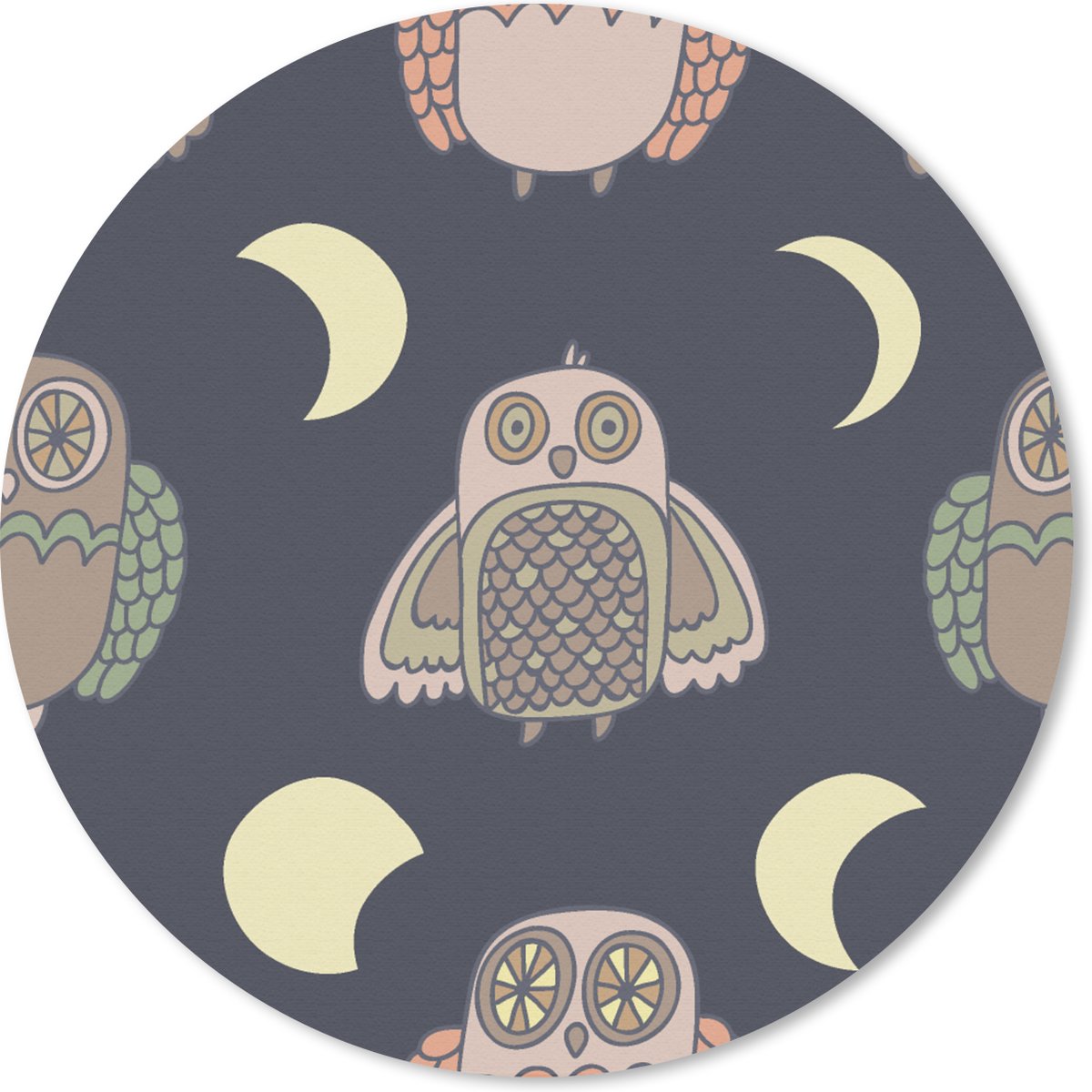 Muismat rond 40x40 cm - Mousepad Uil - Patronen - Maan - Ronde muismatten