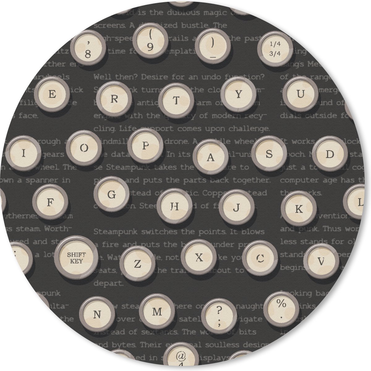 Muismat rond 30x30 cm - Mousepad Patronen - Typemachine - Letters - Jaren 20 - Ronde muismatten