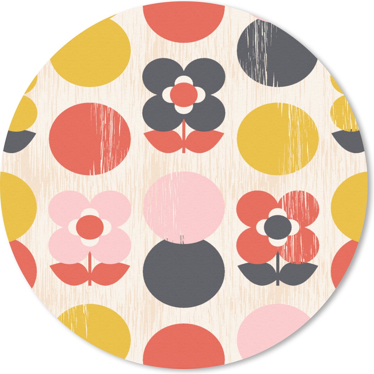 Muismat rond 40x40 cm - Mousepad Retro - Design - Bloemen - Pastel - Ronde muismatten