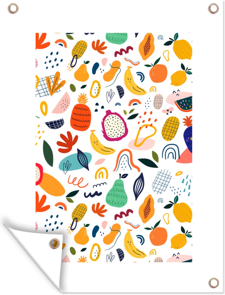 Muurdecoratie buiten Fruit - Eten - Voedsel - Ananas - Peer - 120x160 cm - Tuindoek