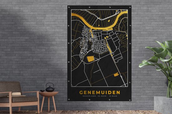 Décoration murale Carte - Plan de ville - Genemuiden - Carte - 120x180 cm - Poster jardin - Toile jardin - Poster extérieur