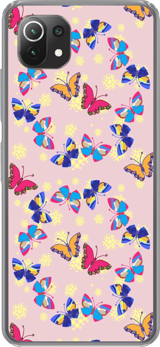 Telefoonhoesje Geschikt voor Xiaomi Mi 11 Lite hoesje - Meisje - Vlinder - Insecten - Patronen - Girl - Kids - Kinderen - Siliconen Telefoonhoesje Telefoonhoesje