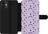 Bookcase iPhone 11 telefoonhoesje - Patronen - Regenboog - Kroon - Girl - Kids - Kinderen - Met vakjes - Wallet case met magneetsluiting