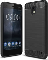 Mobigear Hoesje geschikt voor Nokia 2 Telefoonhoesje Flexibel TPU | Mobigear Brushed Slim Backcover | 2 Case | Back Cover - Zwart