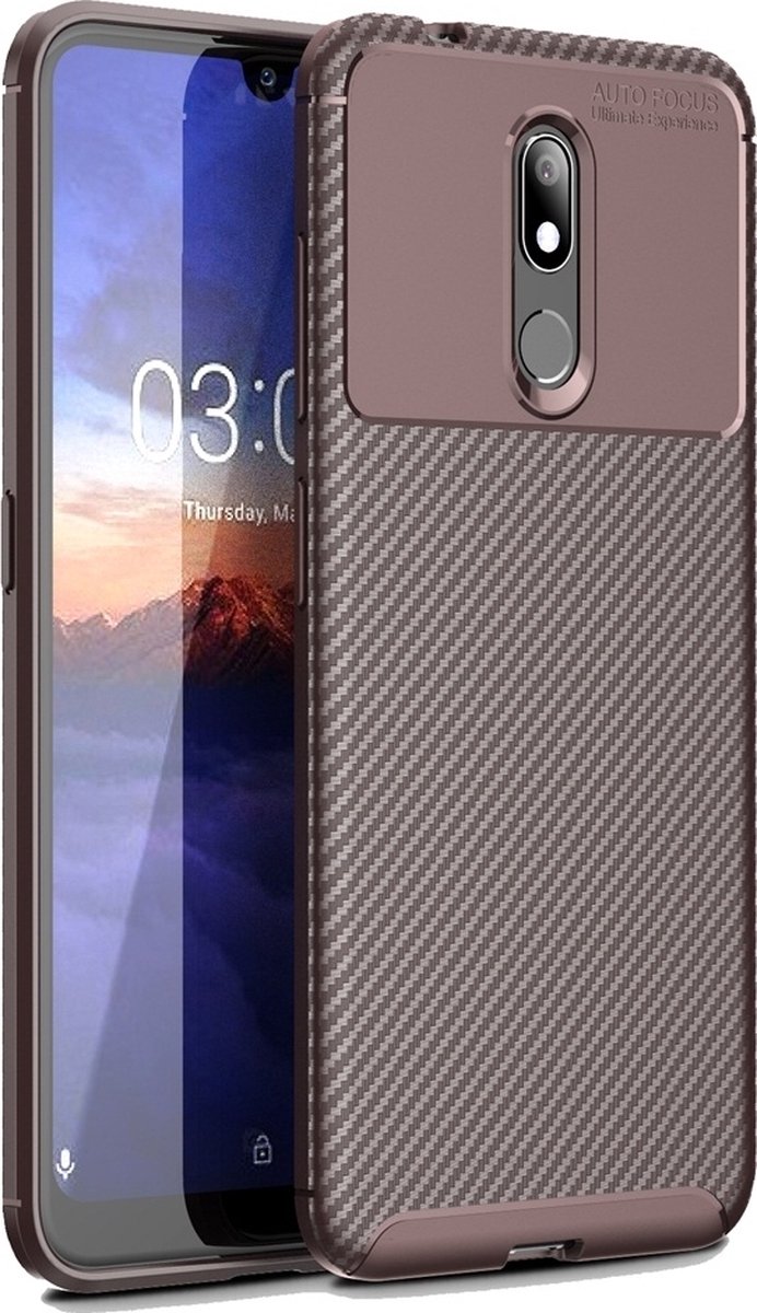 Mobigear Hoesje geschikt voor Nokia 3.2 Telefoonhoesje Flexibel TPU | Mobigear Racing Backcover | 3.2 Case | Back Cover - Bruin