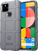 Mobigear Hoesje geschikt voor Google Pixel 5a 5G Telefoonhoesje Flexibel TPU | Mobigear Rugged Shield Backcover Shockproof | Schokbestendig Pixel 5a 5G Telefoonhoesje | Anti Shock Proof - Grijs