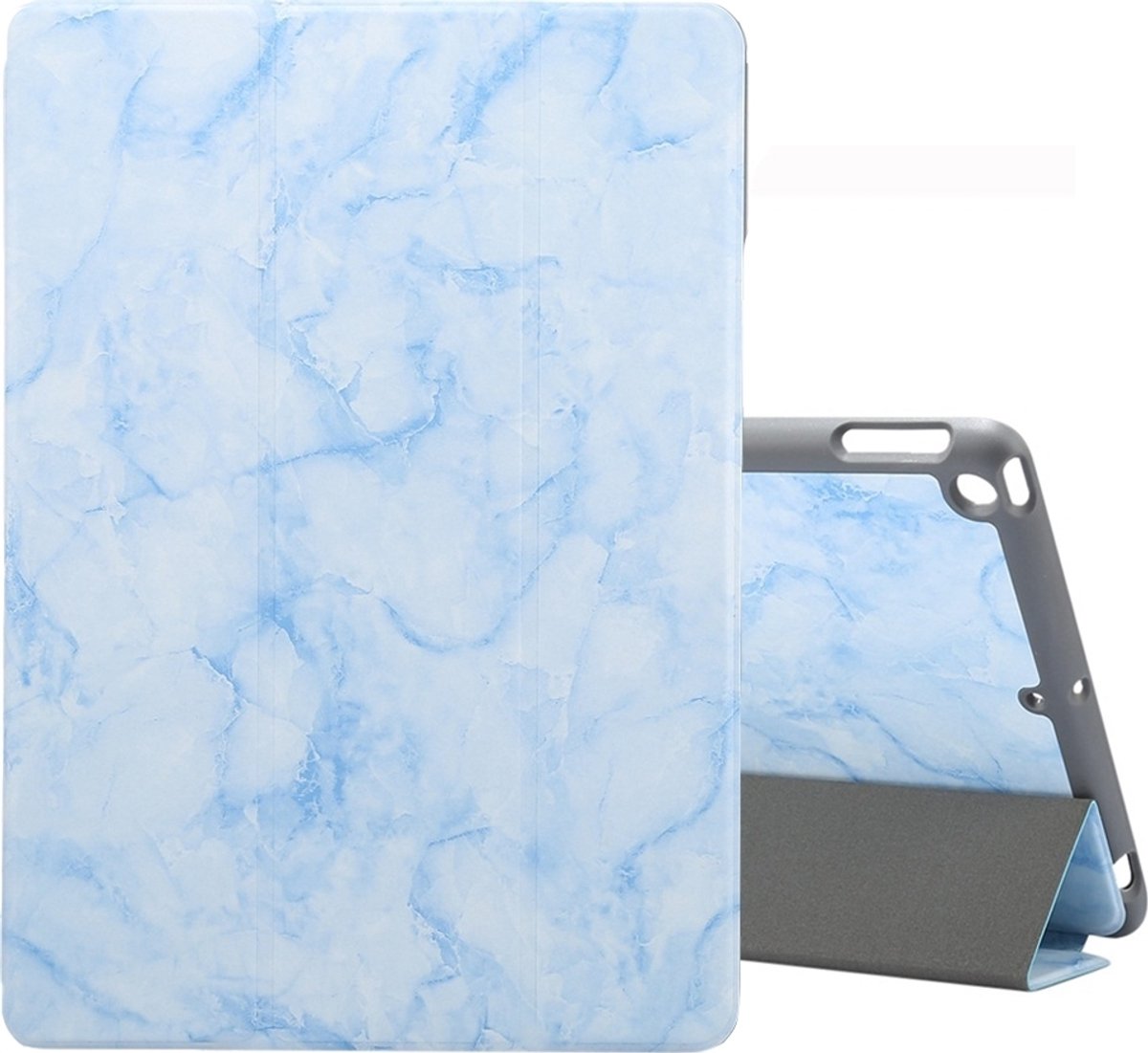 Mobigear Tablethoes geschikt voor Apple iPad 9 (2021) Hoes | Mobigear Tri-Fold Marble Bookcase + Stylus Houder - Blauw