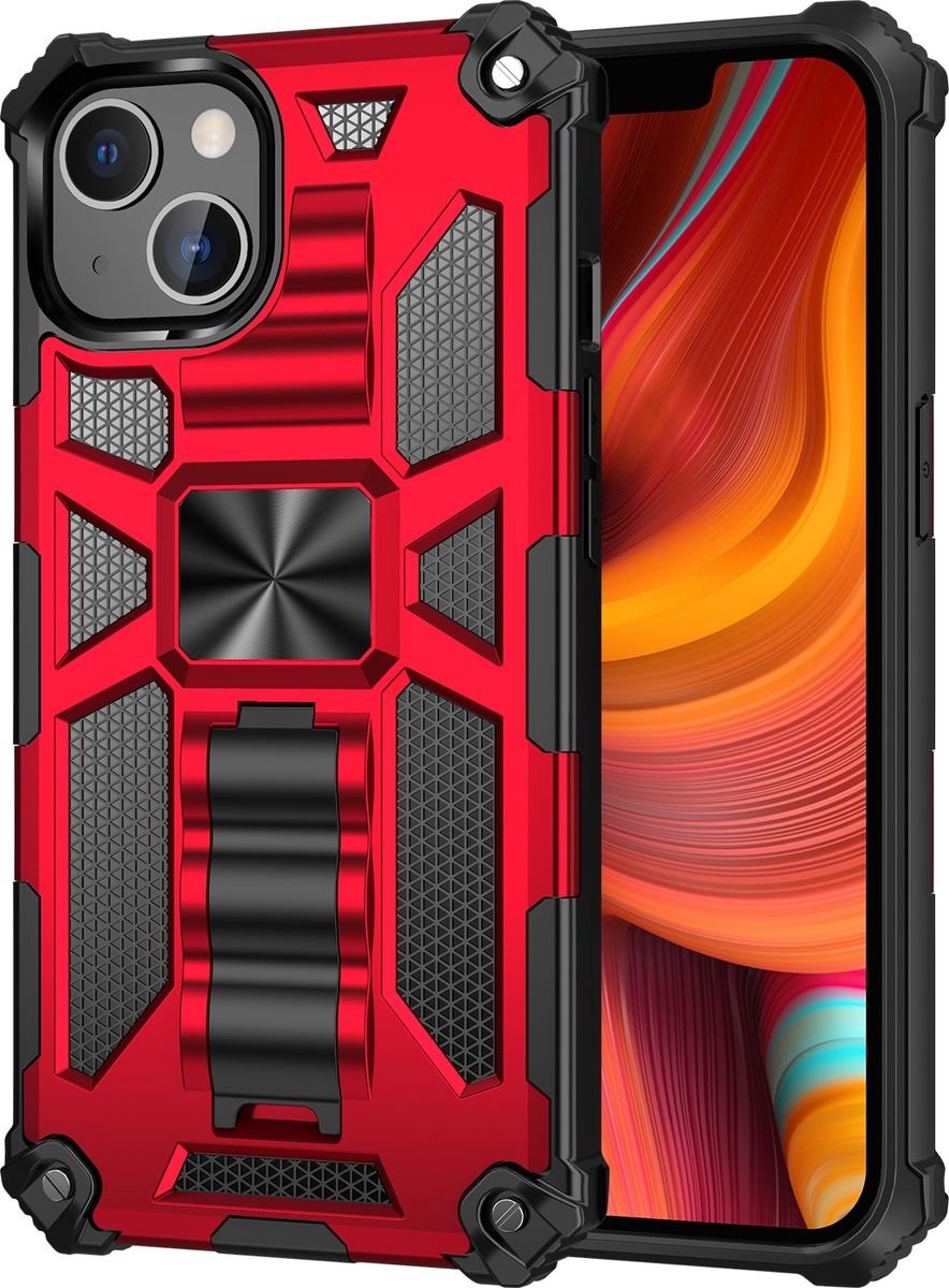 Mobigear Hoesje geschikt voor Apple iPhone 13 Pro Max Telefoonhoesje Hardcase | Mobigear Armor Stand Backcover Shockproof met Standaard | Schokbestendig iPhone 13 Pro Max Telefoonhoesje | Anti Shock Proof - Rood
