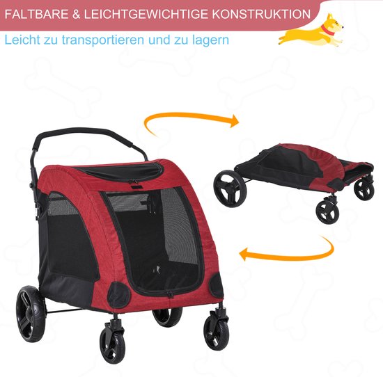 PawHut Poussette pour animal domestique avec roues avant universelles,  chariot pliable en