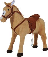 HOMCOM Rijpaard speelpaard pluche paard voor kinderen staand paard met geluid zitting h 48 cm 330-043