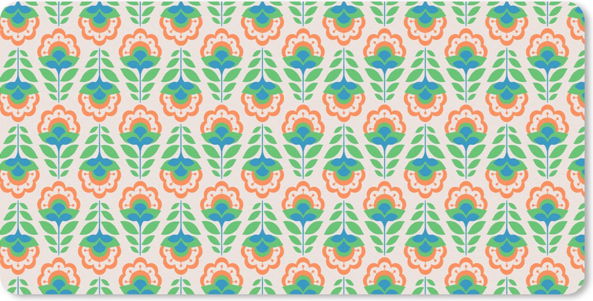 Bureauonderlegger - Retro - Bloemen - Design - Groen - Oranje - 60x30 - Muismat