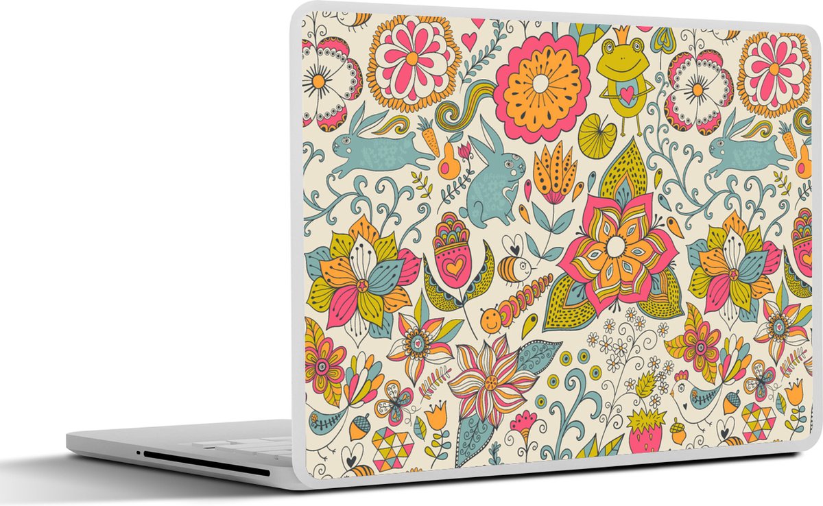 Laptop sticker - 14 inch - Meisje - Konijn - Kikker - Patronen - Girl - Kids - Kinderen - Kind - 32x5x23x5cm - Laptopstickers - Laptop skin - Cover