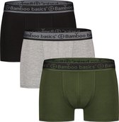 Comfortabel & Zijdezacht Bamboo Basics Liam - Bamboe Boxershorts Heren (Multipack 3 stuks) - Onderbroek - Ondergoed - Zwart, Army & Grijs - S
