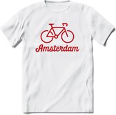 Amsterdam Fiets Stad T-Shirt | Souvenirs Holland Kleding | Dames / Heren / Unisex Koningsdag shirt | Grappig Nederland Fiets Land Cadeau | - Wit - S