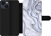 Étui pour téléphone iPhone 13 Bookcase - Marbre - Wit - Zwart - Avec compartiments - Étui portefeuille avec fermeture magnétique