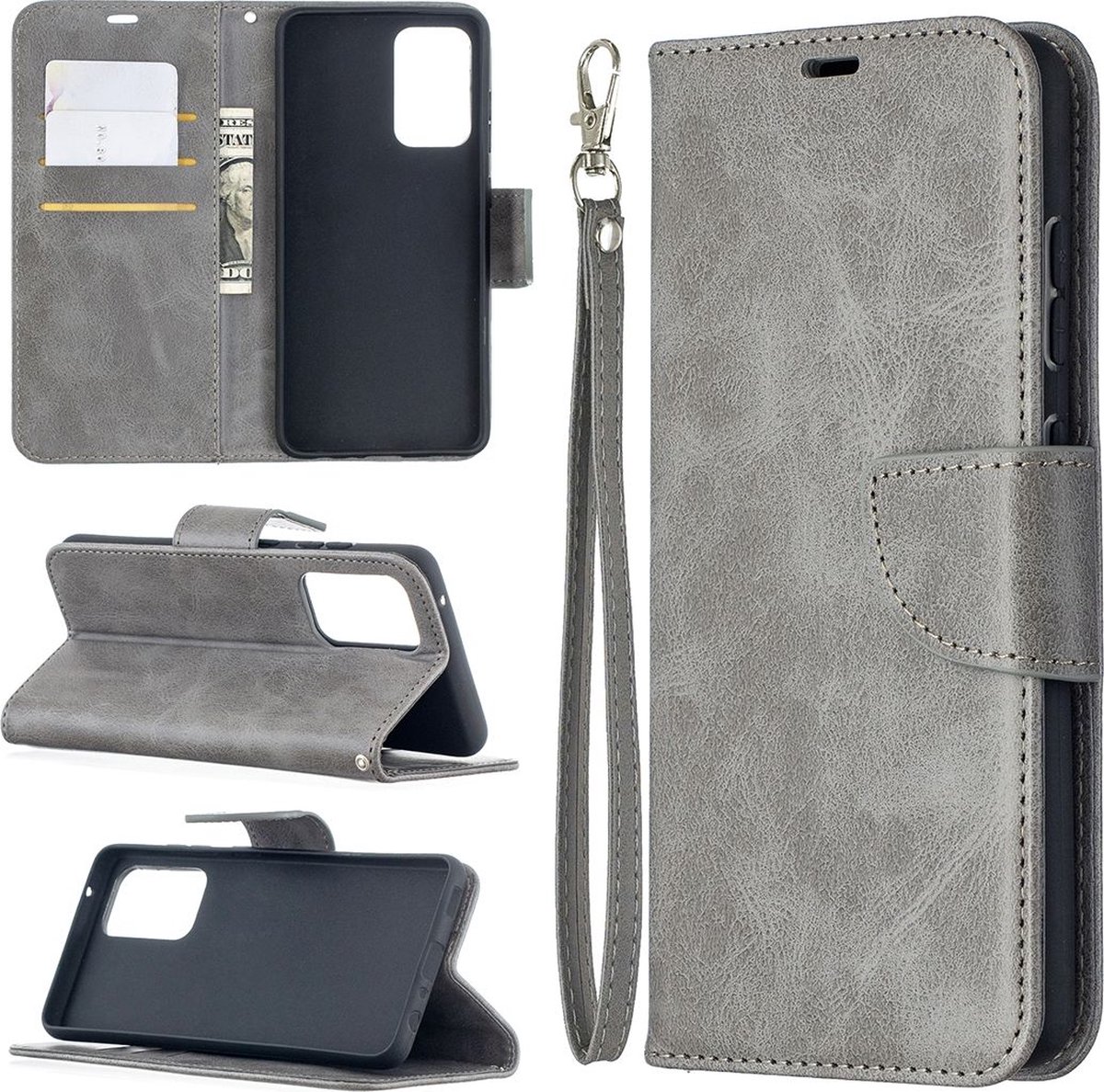 Mobigear Telefoonhoesje geschikt voor Samsung Galaxy A52 Hoesje | Mobigear Excellent Bookcase Portemonnee | Pasjeshouder voor 3 Pasjes | Telefoonhoesje voor Pinpas / OV Kaart / Rijbewijs - Grijs