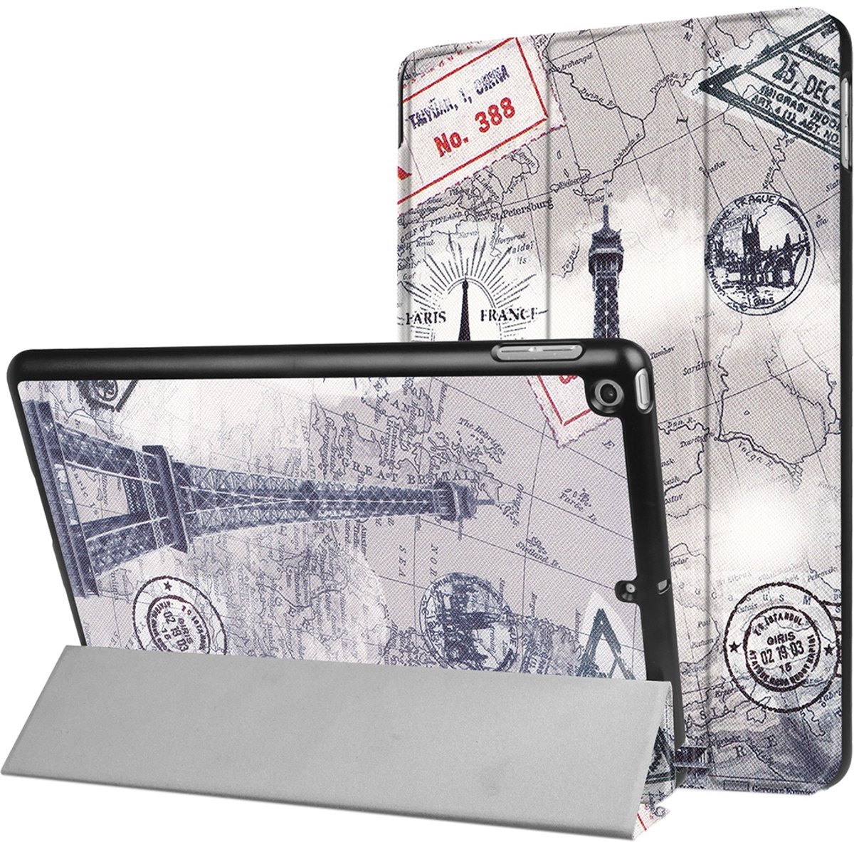 Mobigear Tablethoes geschikt voor Apple iPad 5 (2017) Hoes | Mobigear Tri-Fold Bookcase - Eiffeltoren