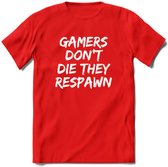 Gamers don't die T-shirt | Gaming kleding | Grappig game verjaardag cadeau shirt Heren – Dames – Unisex | - Rood - M