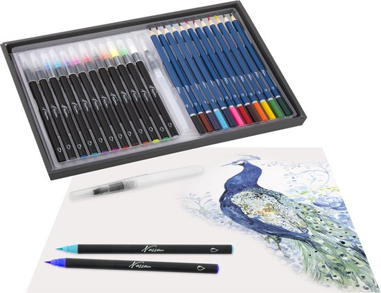 FICOFISE Mini-aquarelset, draagbaar: 7 stuks aquarelset, met schetsboek, paletten, pennen, clip, 12 kleuren x 5 ml aquarelverf, voor kunstenaars, studenten, reizen, vakantie (8 rasters